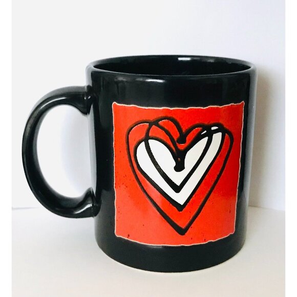 RARE Waechtersbach Germany Heart Mug Abstract Line Drawing Red Black HTF Ceramic - Picture 2 of 6